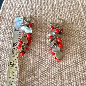 Gold disc & orange beaded dangle earrings